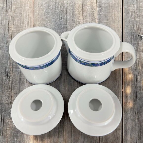 Dansk New Scandia Porcelain Trellis Floral Sugar And Creamer Blue White Set 2 - Picture 2 of 14